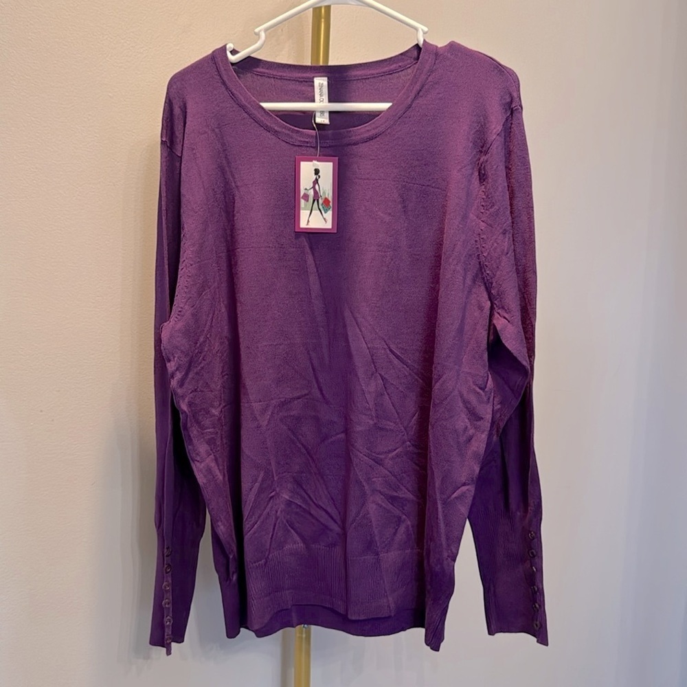 Zenana outfitters crewneck purple knit sweater NWT 2X